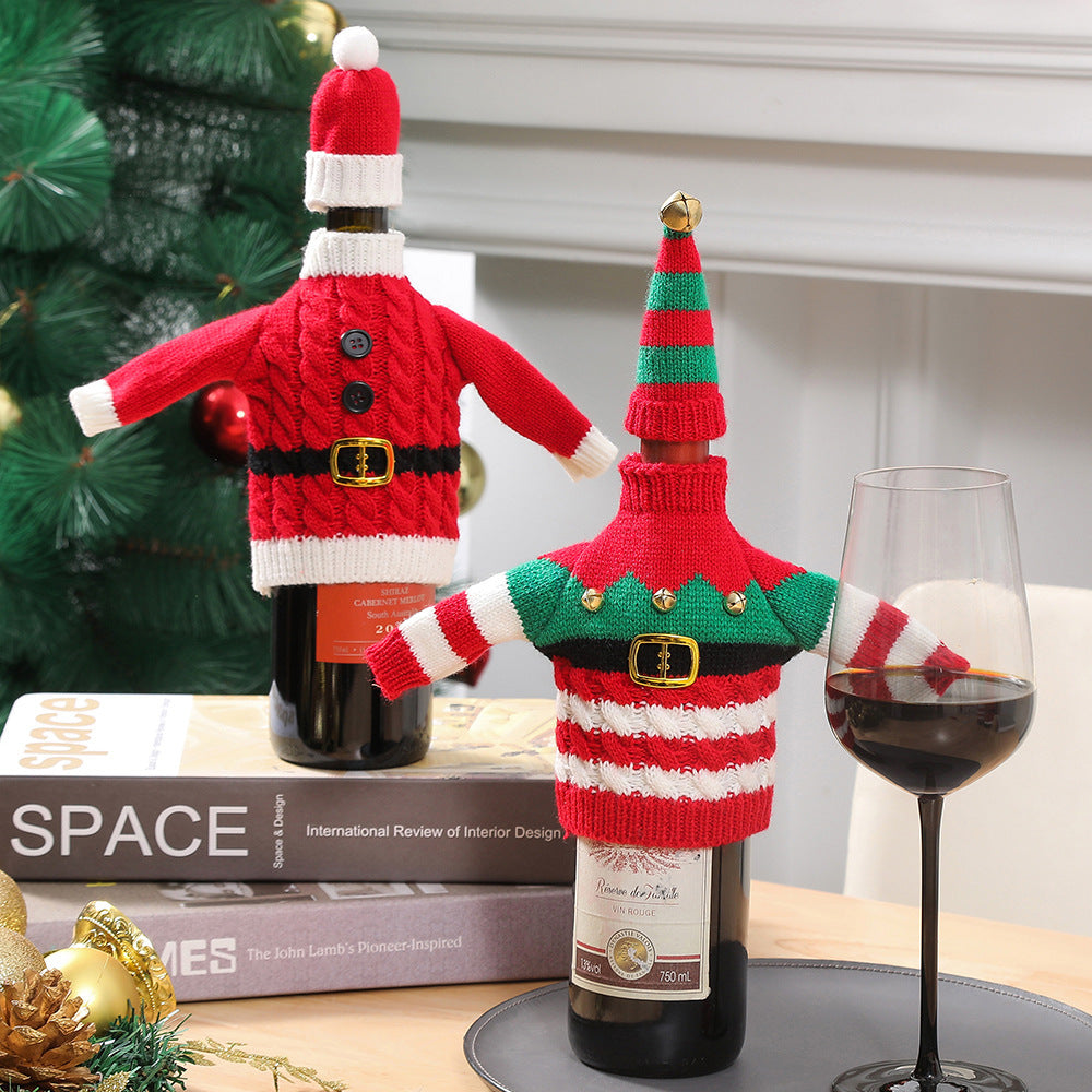 Christmas And New Year Decoration Knitted Clothes Wine Bottle