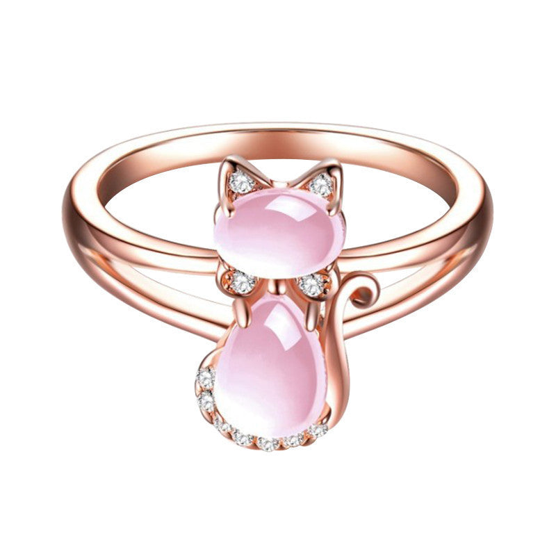 Rose Gold Plated Crystal Cute Animal Cat Ring