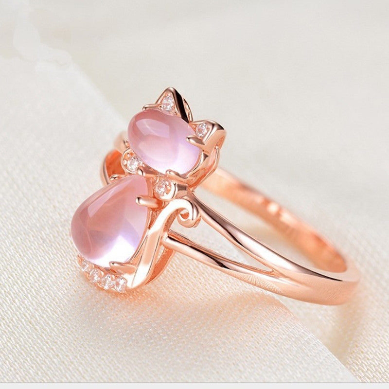 Rose Gold Plated Crystal Cute Animal Cat Ring