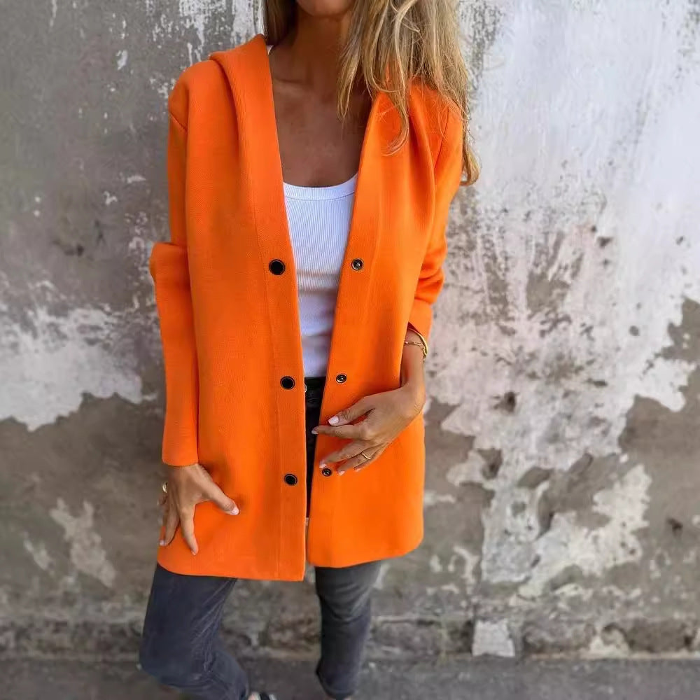 Casual Hooded Single-Breasted Cardigan Loose Solid Color Jacket