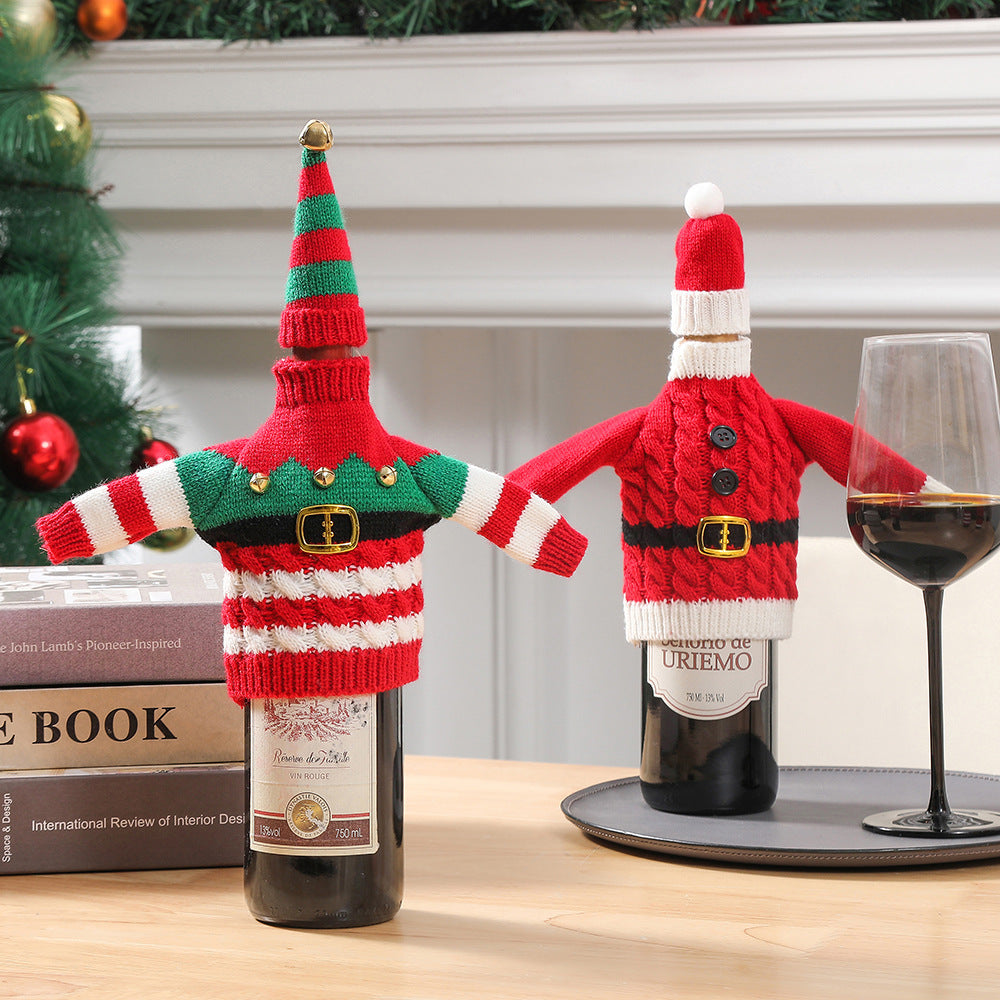Christmas And New Year Decoration Knitted Clothes Wine Bottle