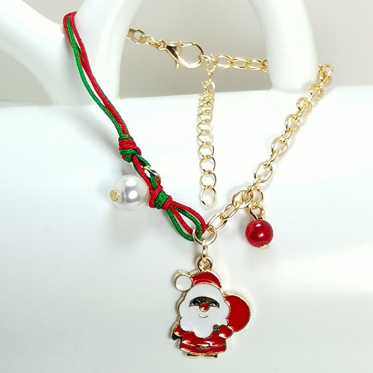 Christmas Snowman Santa Claus Tree Snowflake Elk Bracelet Chain Pendant