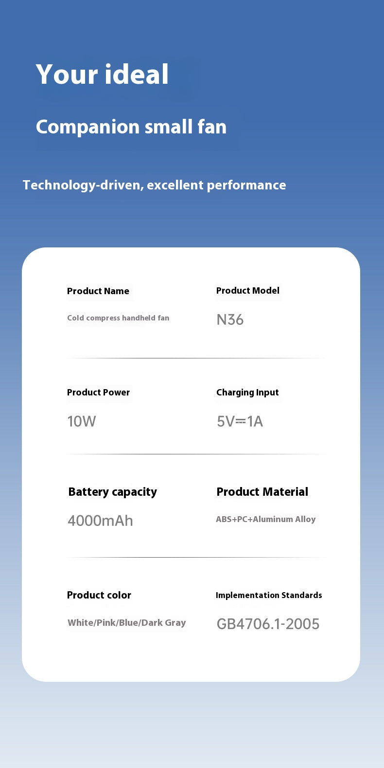 Ice Pack High-Speed Handheld and Hanging Neck Electric Fan