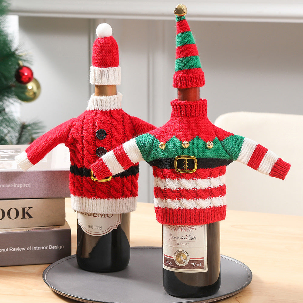 Christmas And New Year Decoration Knitted Clothes Wine Bottle