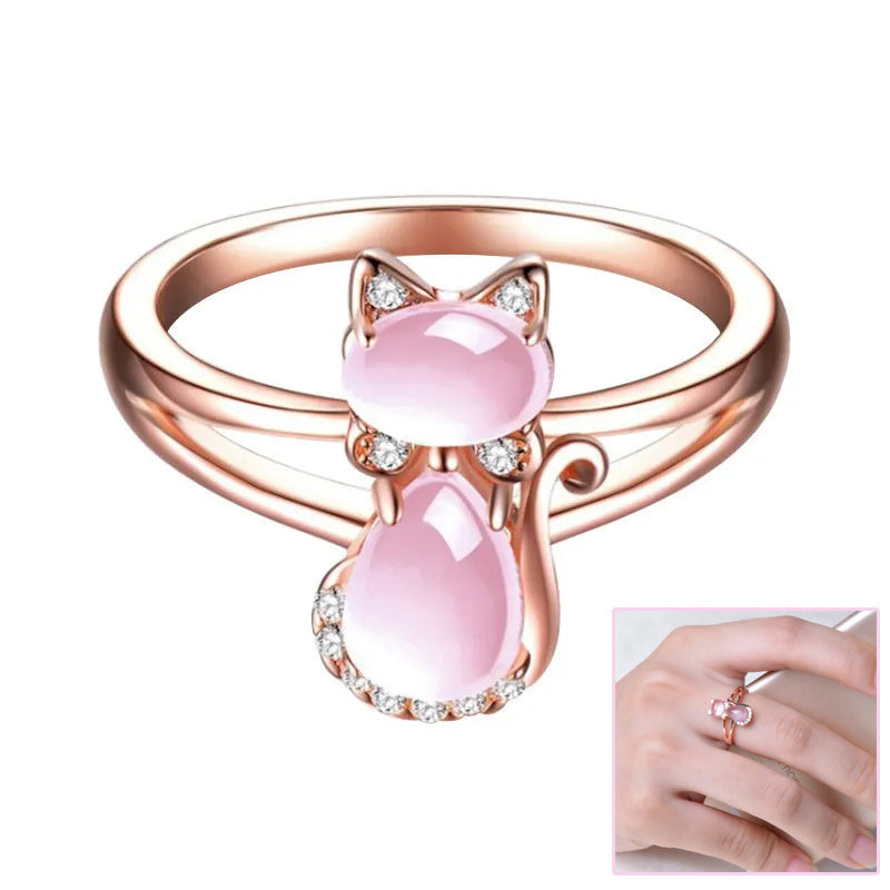 Rose Gold Plated Crystal Cute Animal Cat Ring