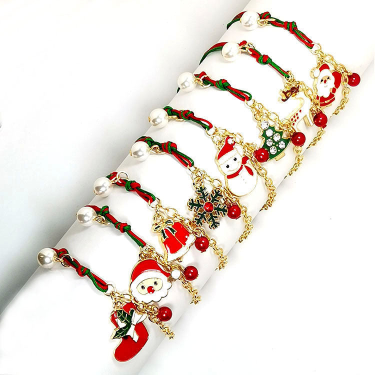 Christmas Snowman Santa Claus Tree Snowflake Elk Bracelet Chain Pendant