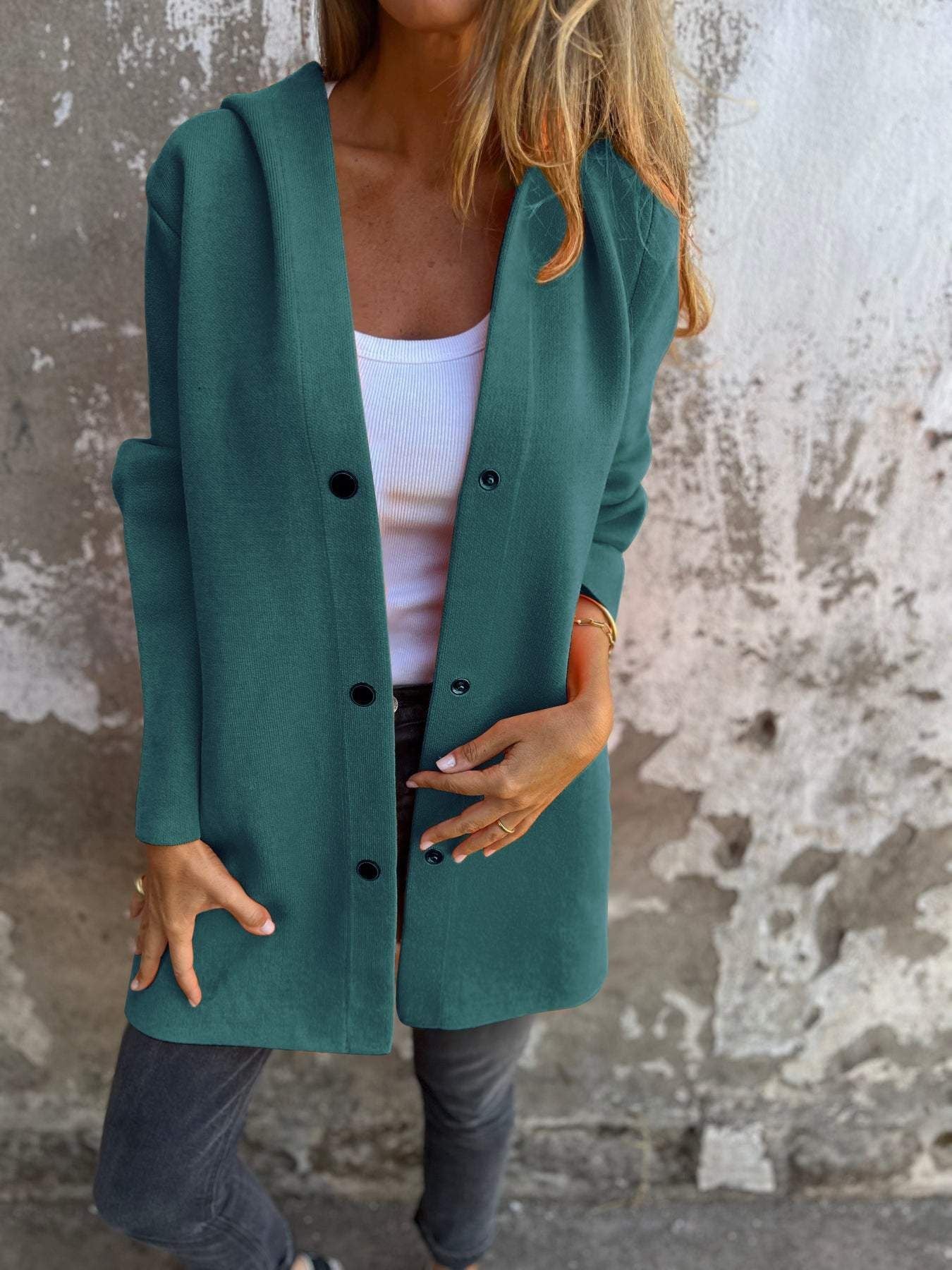 Casual Hooded Single-Breasted Cardigan Loose Solid Color Jacket