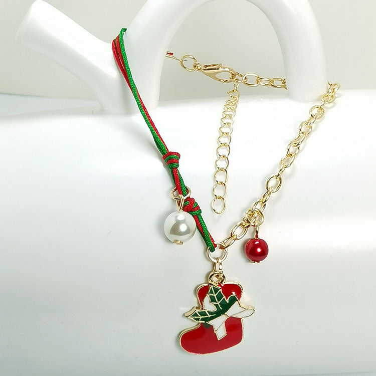 Christmas Snowman Santa Claus Tree Snowflake Elk Bracelet Chain Pendant