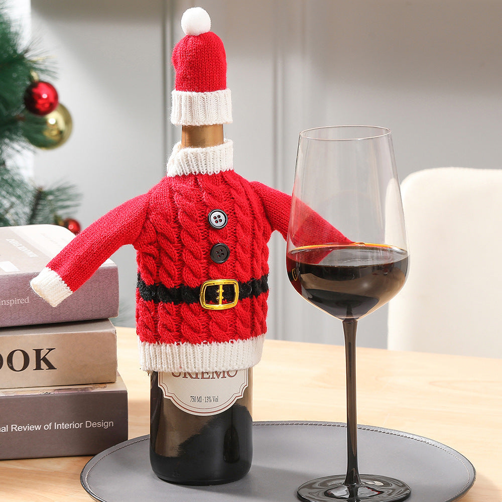 Christmas And New Year Decoration Knitted Clothes Wine Bottle