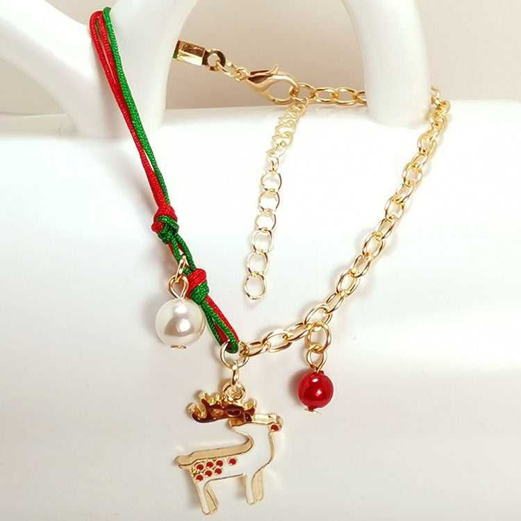Christmas Snowman Santa Claus Tree Snowflake Elk Bracelet Chain Pendant
