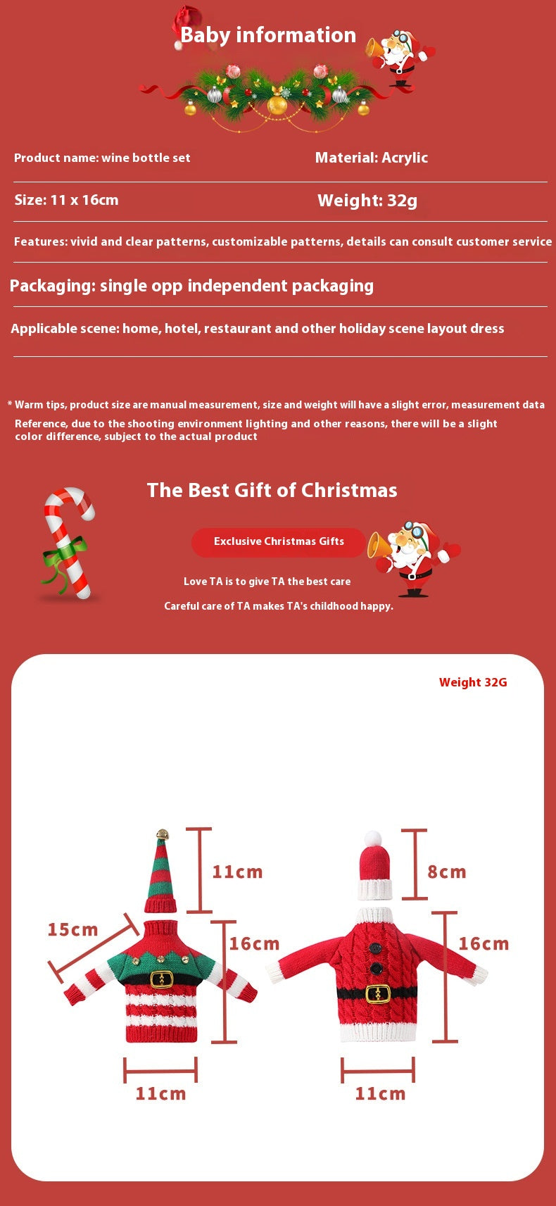 Christmas And New Year Decoration Knitted Clothes Wine Bottle