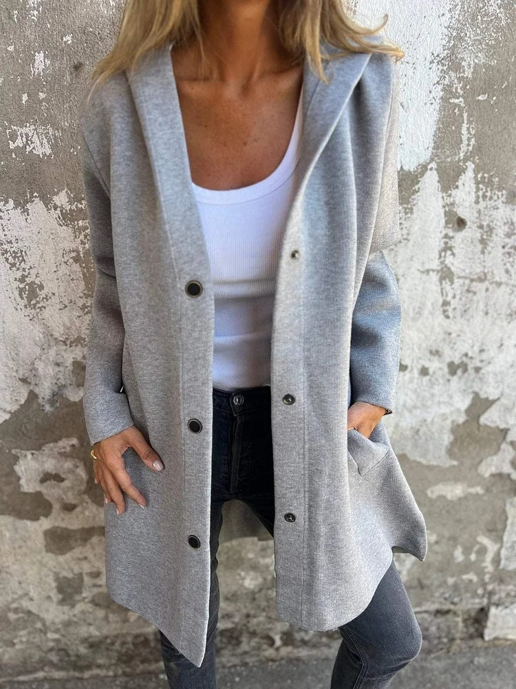 Casual Hooded Single-Breasted Cardigan Loose Solid Color Jacket