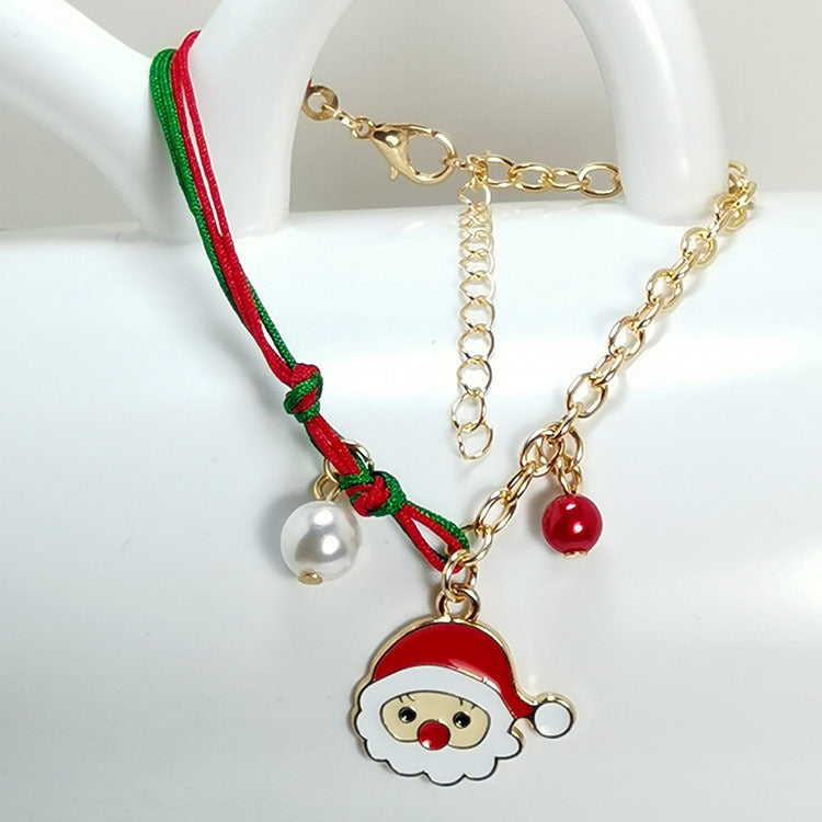 Christmas Snowman Santa Claus Tree Snowflake Elk Bracelet Chain Pendant
