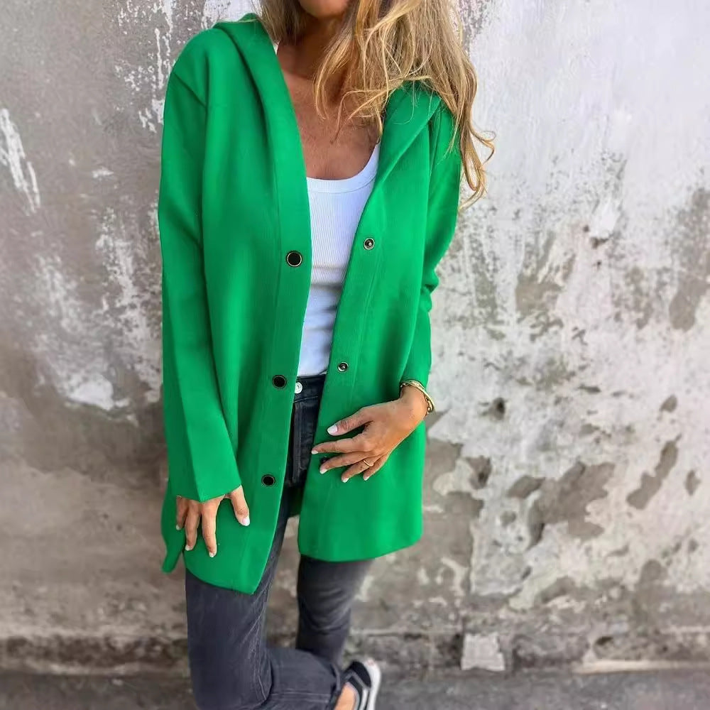 Casual Hooded Single-Breasted Cardigan Loose Solid Color Jacket