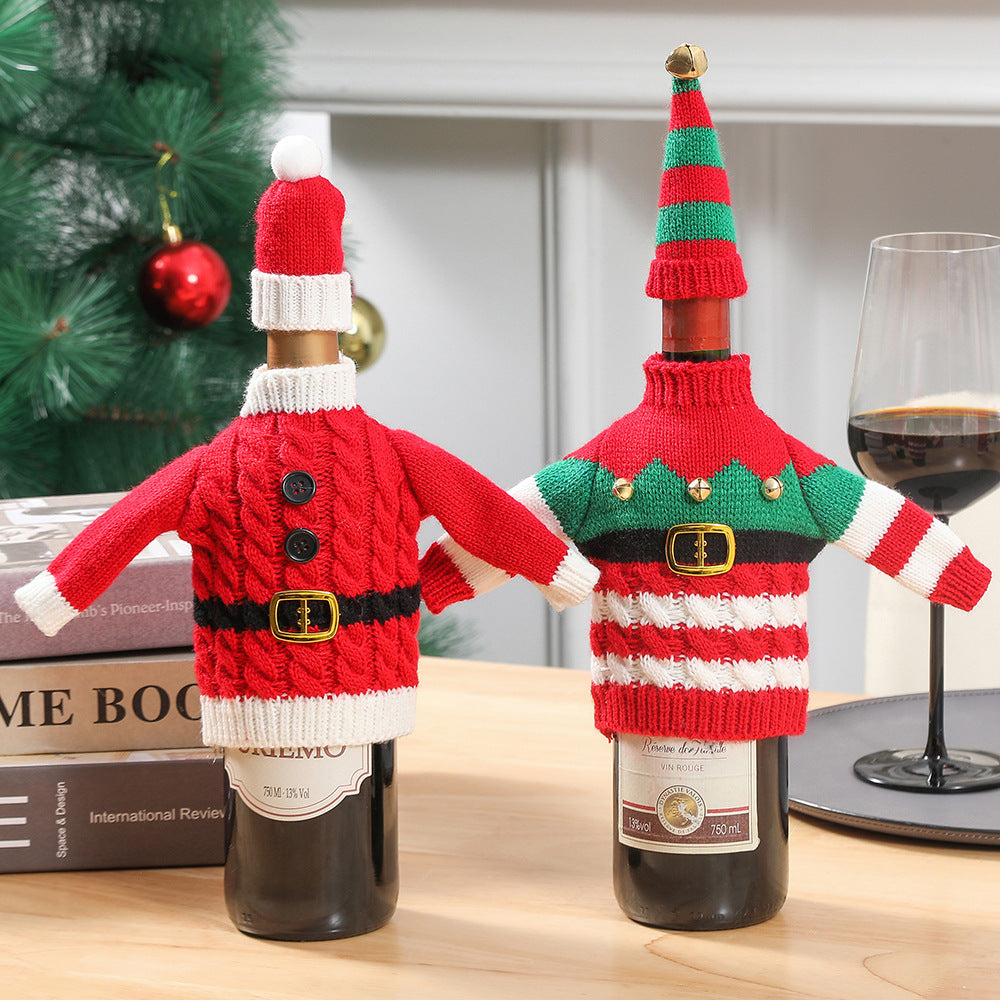 Christmas And New Year Decoration Knitted Clothes Wine Bottle