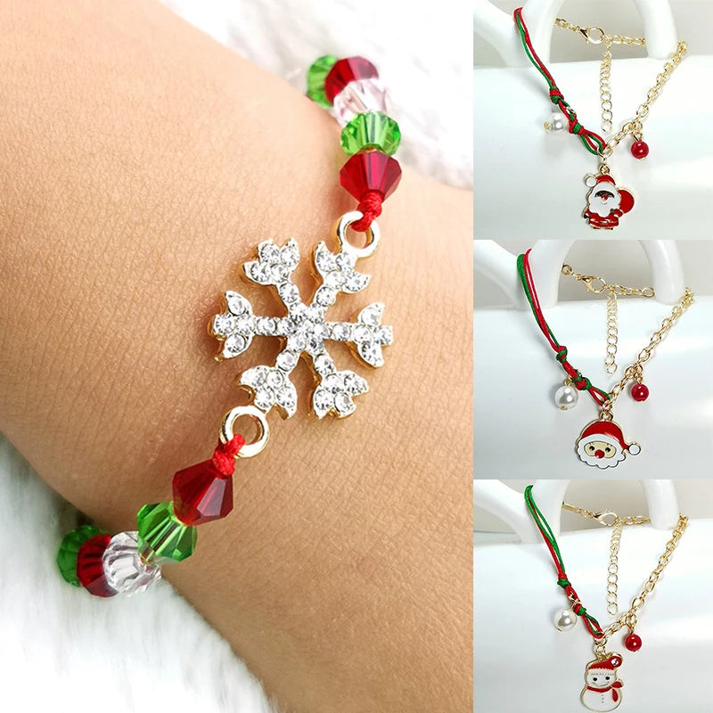 Christmas Snowman Santa Claus Tree Snowflake Elk Bracelet Chain Pendant