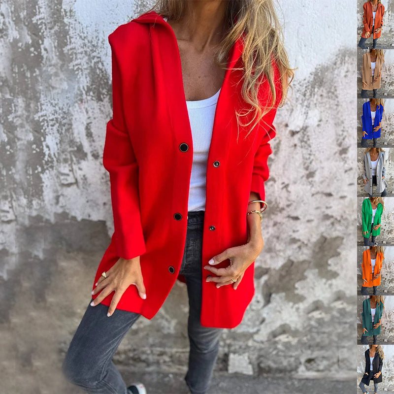 Casual Hooded Single-Breasted Cardigan Loose Solid Color Jacket