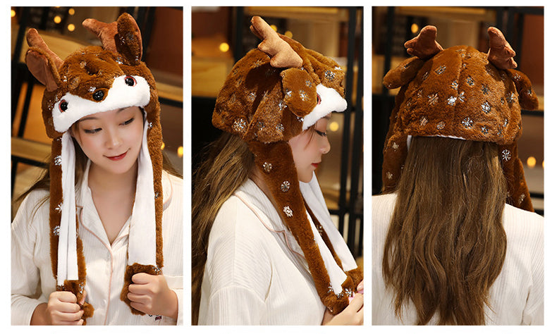 Novel Movable Christmas Hat Winter Cute Santa Claus Snowman Elk Hat