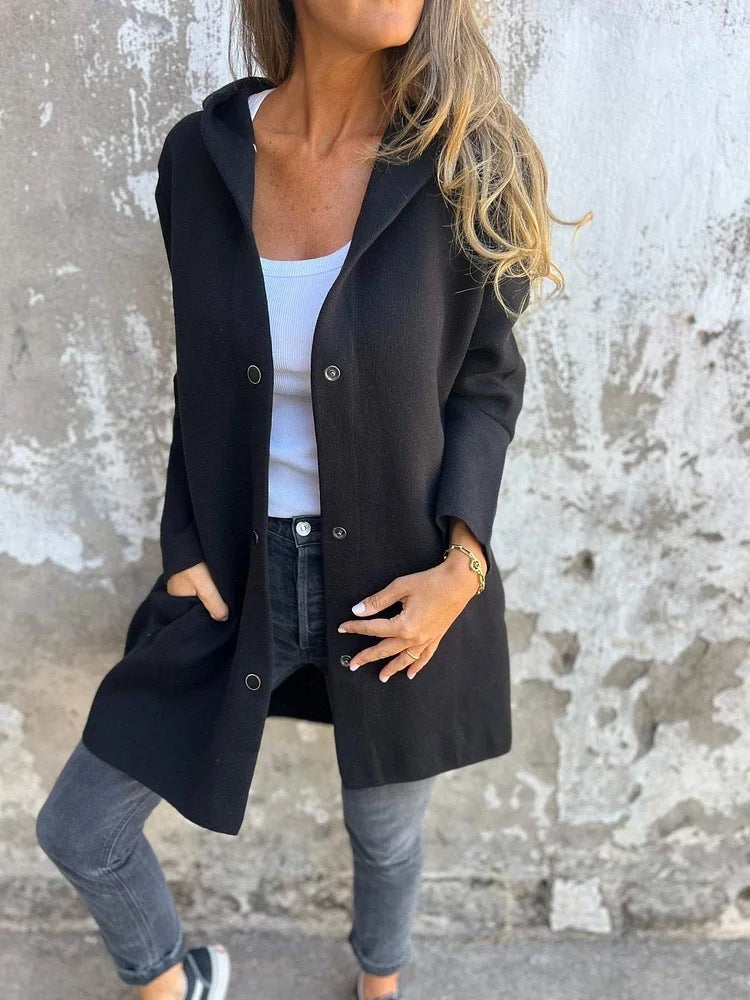 Casual Hooded Single-Breasted Cardigan Loose Solid Color Jacket