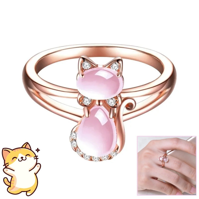 Rose Gold Plated Crystal Cute Animal Cat Ring
