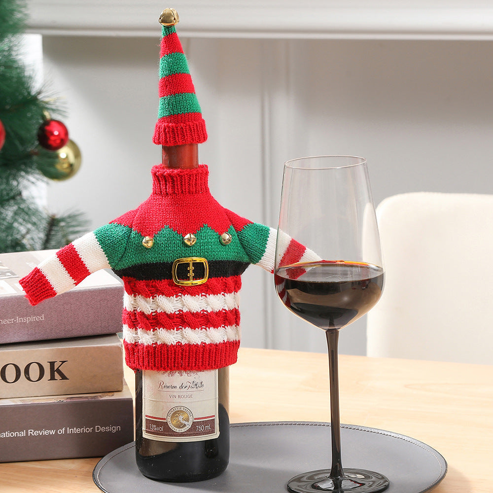 Christmas And New Year Decoration Knitted Clothes Wine Bottle