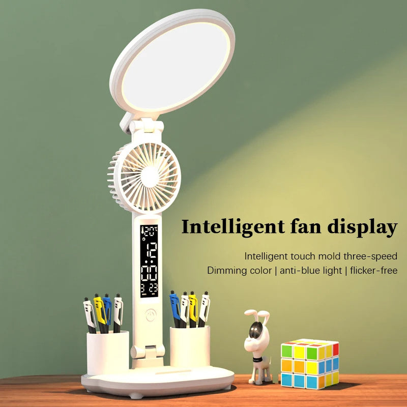 LED Clock, Plug-in Fan USB Dimmable Eye Protection Reading Night Light